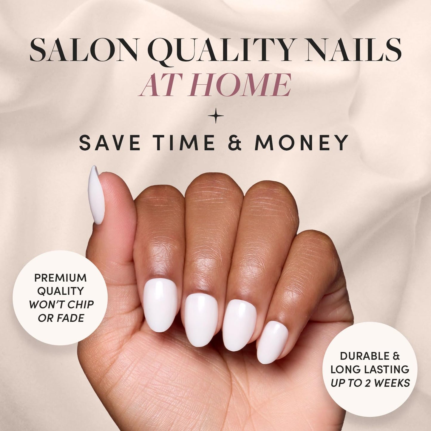 Glamnetic Press-On Nails & Adhesive Nail Tabs - White Swan | Opaque Classic Off White Short Oval False Nails | 15 Sizes - 30 Nail Kit with Adhesive Tabs