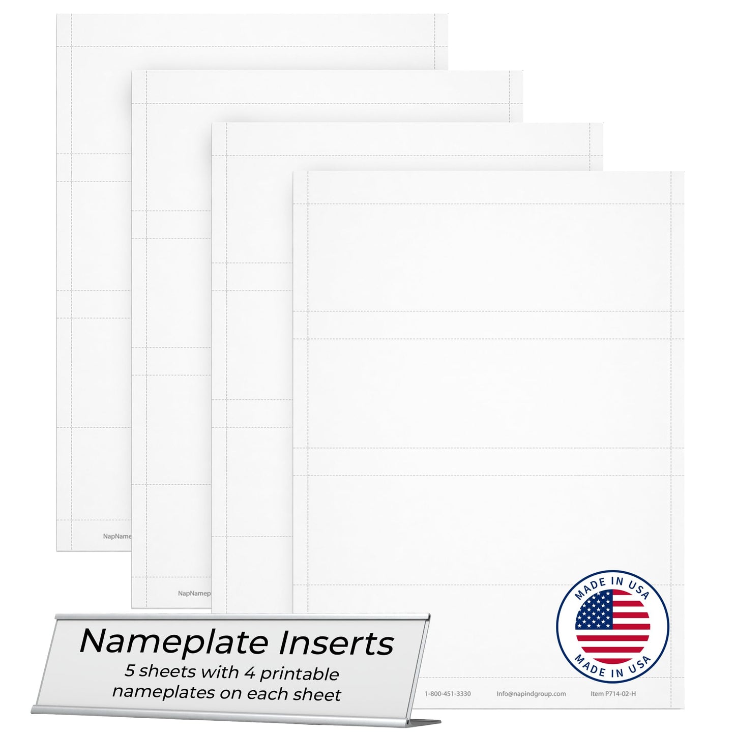 Nap Nameplates White Printable Perforated Name Plate Paper 2 x 8 – Nap Industrial Group Name Plates, 5 Sheets (20 Inserts), Printing Instructions Included