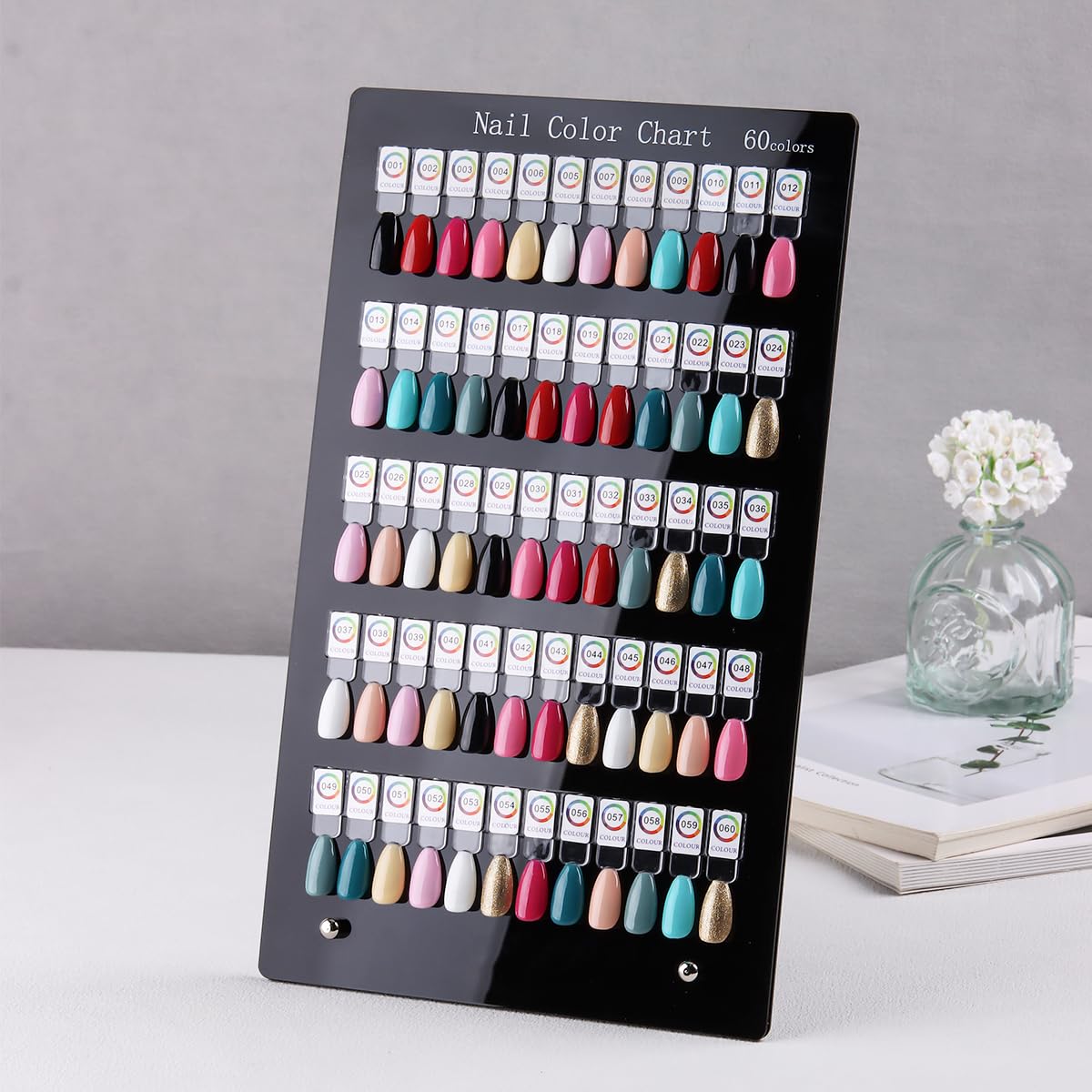 FSpronail 60Colors Magnetic Nail Swatch Book, Rectangle Acrylic Detachable Nail Polish Color Display Stand Gel Polish Sample Chart Board Showing Shelf with False Tips Number Stickers Salon Supplies