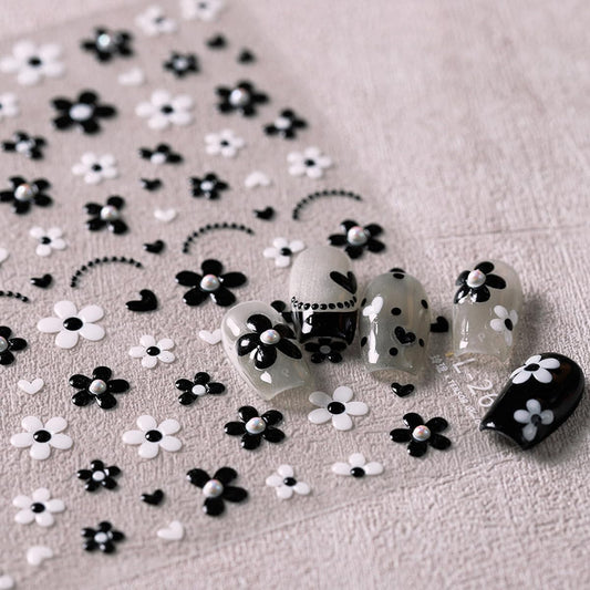 5D Flower Nail Stickers Black White Flower Nail Art Stickers Floral Nail Decals Cute Stickers for Nails Designs Adhesive Nail Art Supplies for Women Girls DIY Manicure 1 Sheets