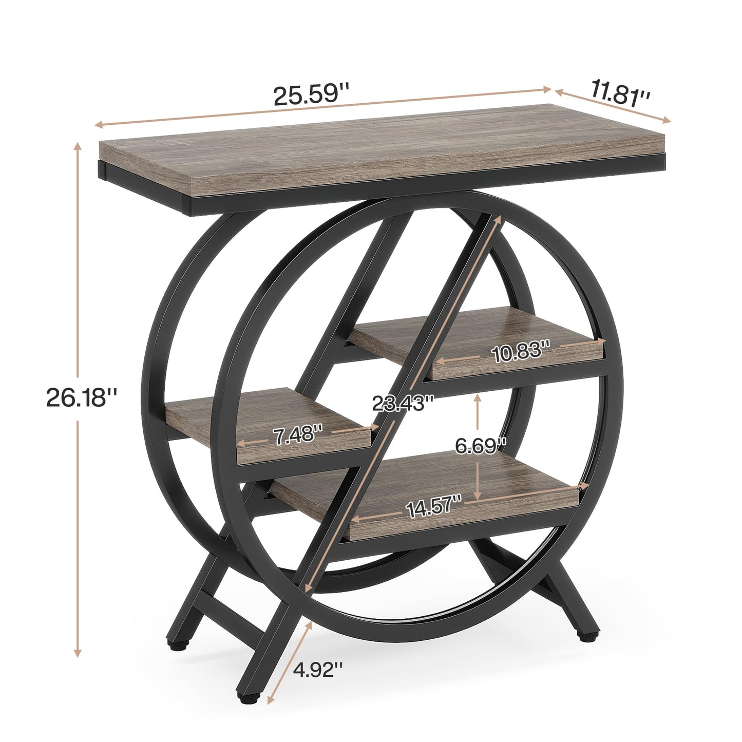LITTLE TREE End Table, Narrow Side Table with 4-Tier Large Storage Space, Modern Bedside Table for Living Room, Home Office, Bedroom, Grey