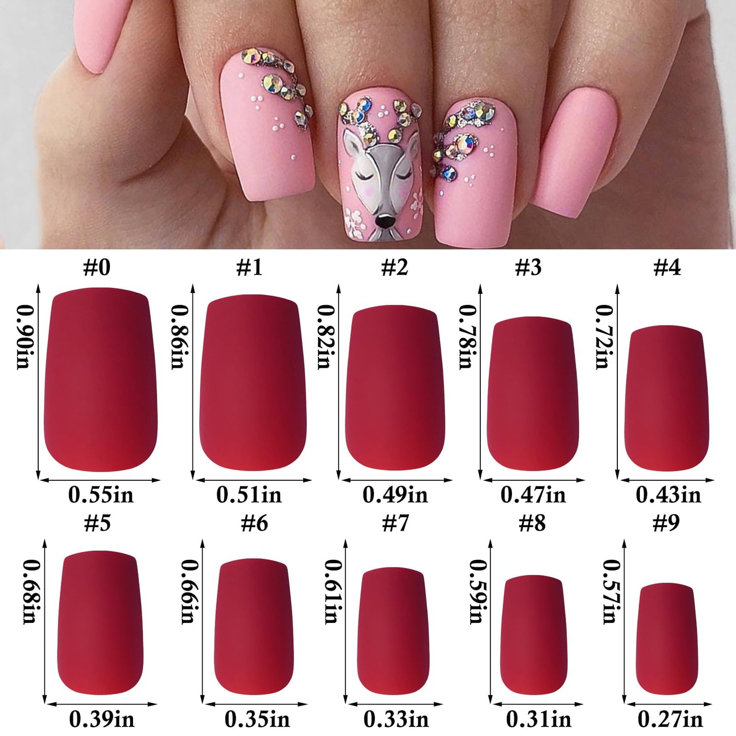 LoveOurHome 576pc Square Press on Nails Medium Fake Nails Matte Glue on Nail Medium Acrylic Nails Press ons Nail Square Artificial Fingernails Stick Presson Nail Tips for Women Girls