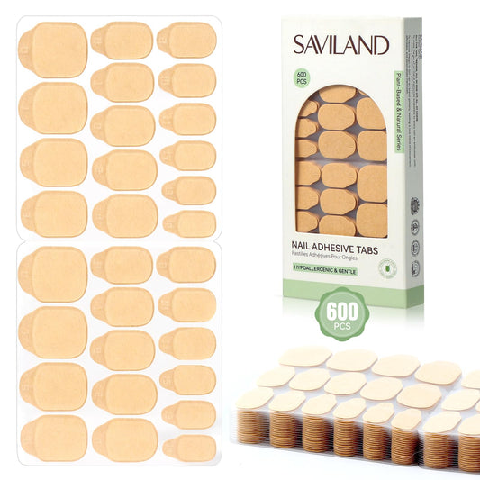 SAVILAND Plant-Based Nail Adhesive Tabs: 600 PCS Non-Irritating Nail Stickers for Press Ons Long Lasting Sticky Tabs Ultra-thin Breathable Nails Glue Sticker Home DIY Nails 15 Sizes