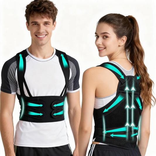 Realtop Upgraded Back Brace,Posture Corrector,Lumbar Support with Shoulder Support,Adjustable Full Back Straightener for Upper & Lower Back Pain Relief, Hunchback, Scoliosis & Spine Alignment (M)