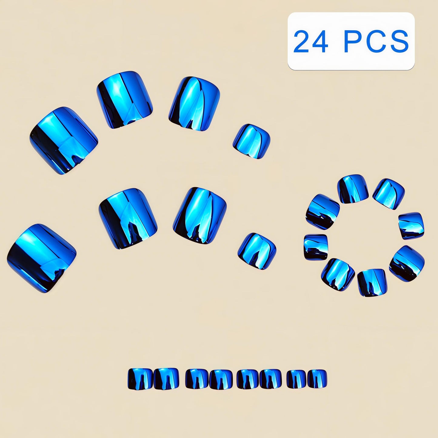 Electroplating Klein Blue Press on Toes Nails Square Fake Toe Nails with Chrome Plated Designs Full Cover Royal Blue Metallic Mirror Acrylic Toe Toenails for Women Girls Summer Daily Wearable 24Pcs