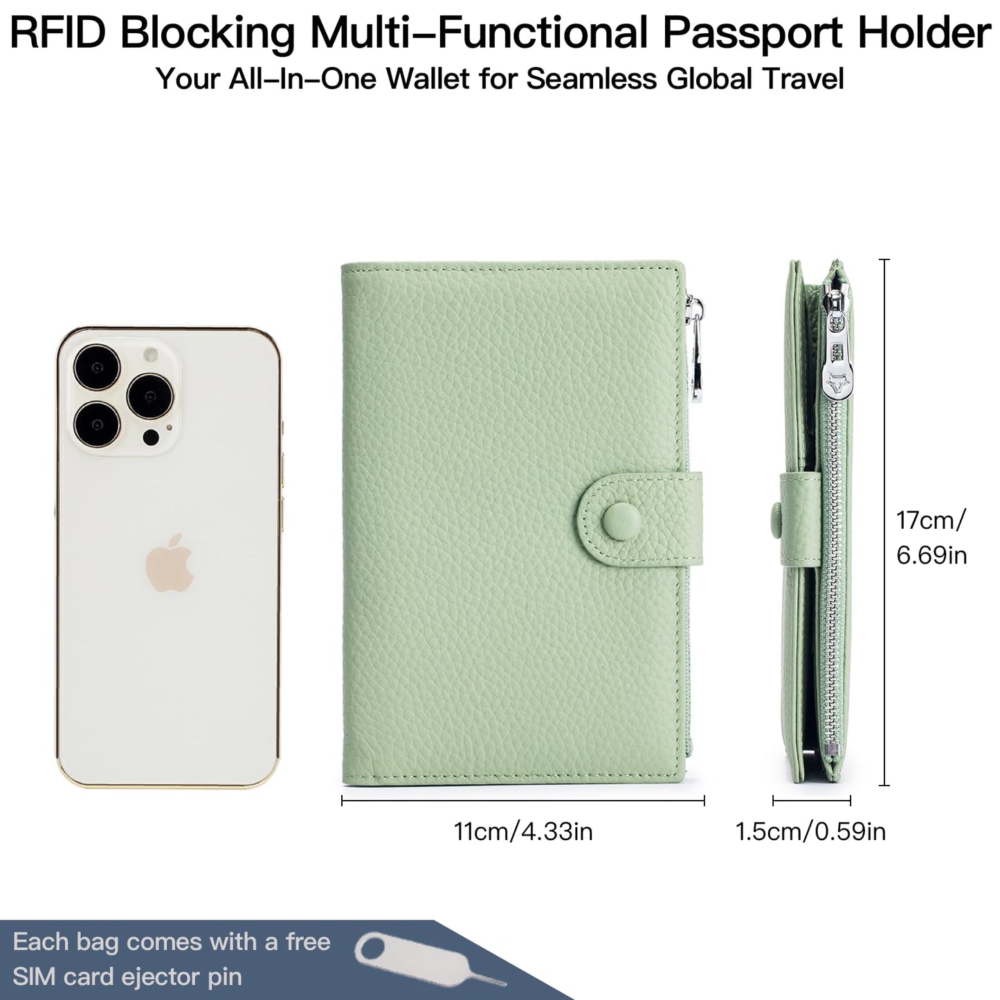 Genuine Leather RFID Blocking Passport Holder Wallet, Multi-Functional Travel Document Organizer with SIM Card Slots (Black)