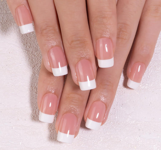 CurvLife Soft Gel Press on Nail, French Fake Nails with Design Full Cover for Women Reusable Nail Kit with Nail Glue Adhesive Tabs Nail File