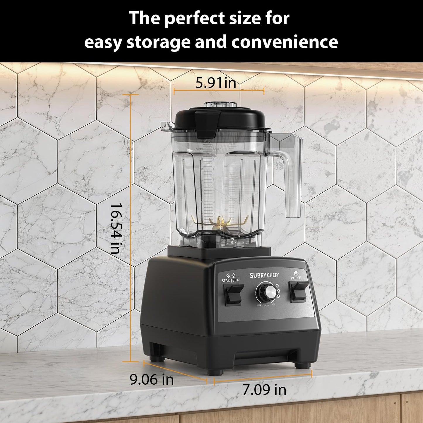 Subry Chefy Countertop Blender Pro 2000W, Professional High-Speed Blender with Powerful Brushless Motor, 25-Speed, 68oz, Heavy Duty Kitchen Blender for Smoothies, Ice Crushing & Food Prep, Black