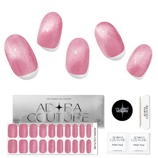 Adora Couture Semi Cured Gel Nail Strips with 20 Pieces - UV Gel Stickers, Manicure Kit, Easy Application Wraps Includes Prep Pads, Nail File, Wooden Stick - UV Light Required (Velvet Peony)