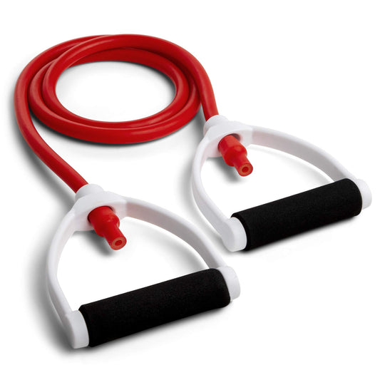 Champion Sports Resistance Tube Bands for Men and Women, Durable Stretch Fitness Band for Strength Training, Stretching, Rehabilitation - Premium Home Workout Equipment - 60 Lbs Resistance Tubing-Red