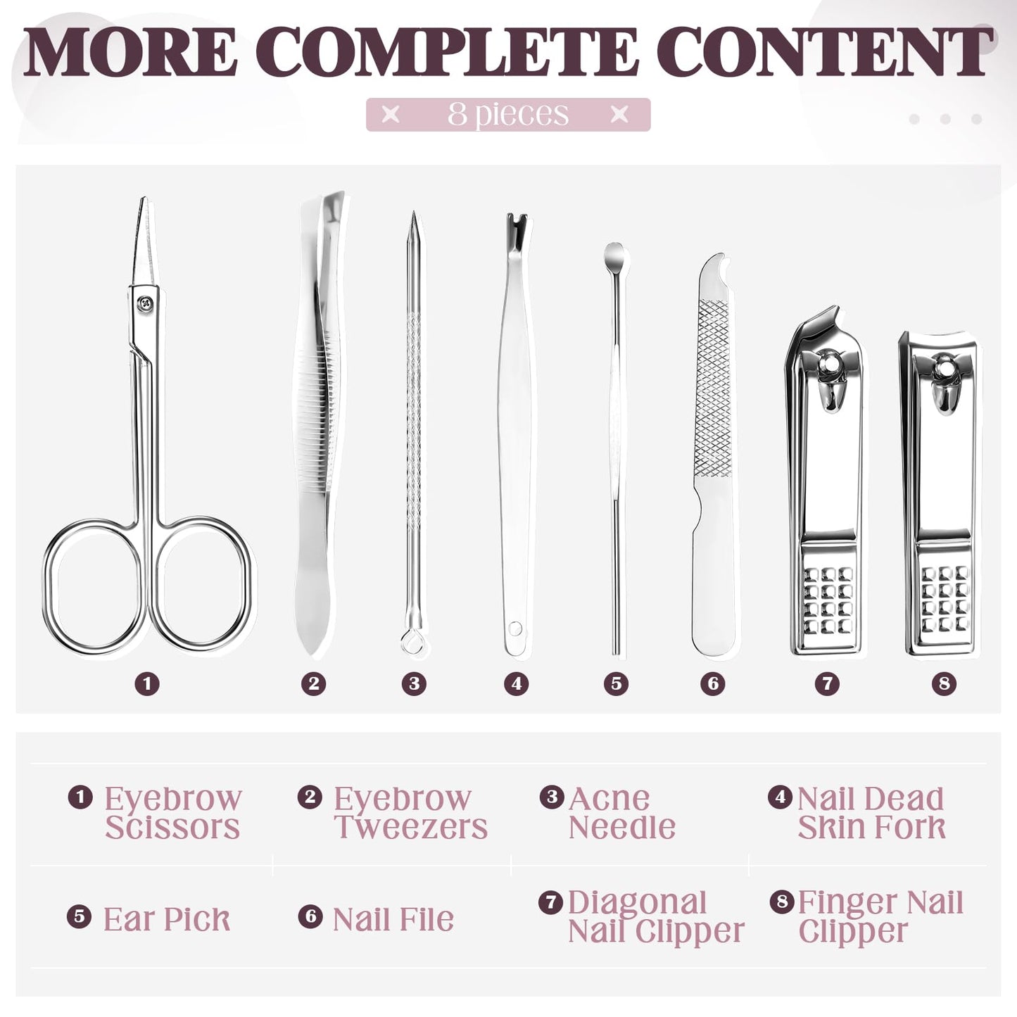 Geosar 12 Set 8 in 1 Manicure Gifts for Mothers Day Bulk Stainless Steel Nail Clippers Kit Pedicure Care Tools with Leather Case Travel Grooming Kit Gift for Women Men Hands Foot(Glitter Candy Color)