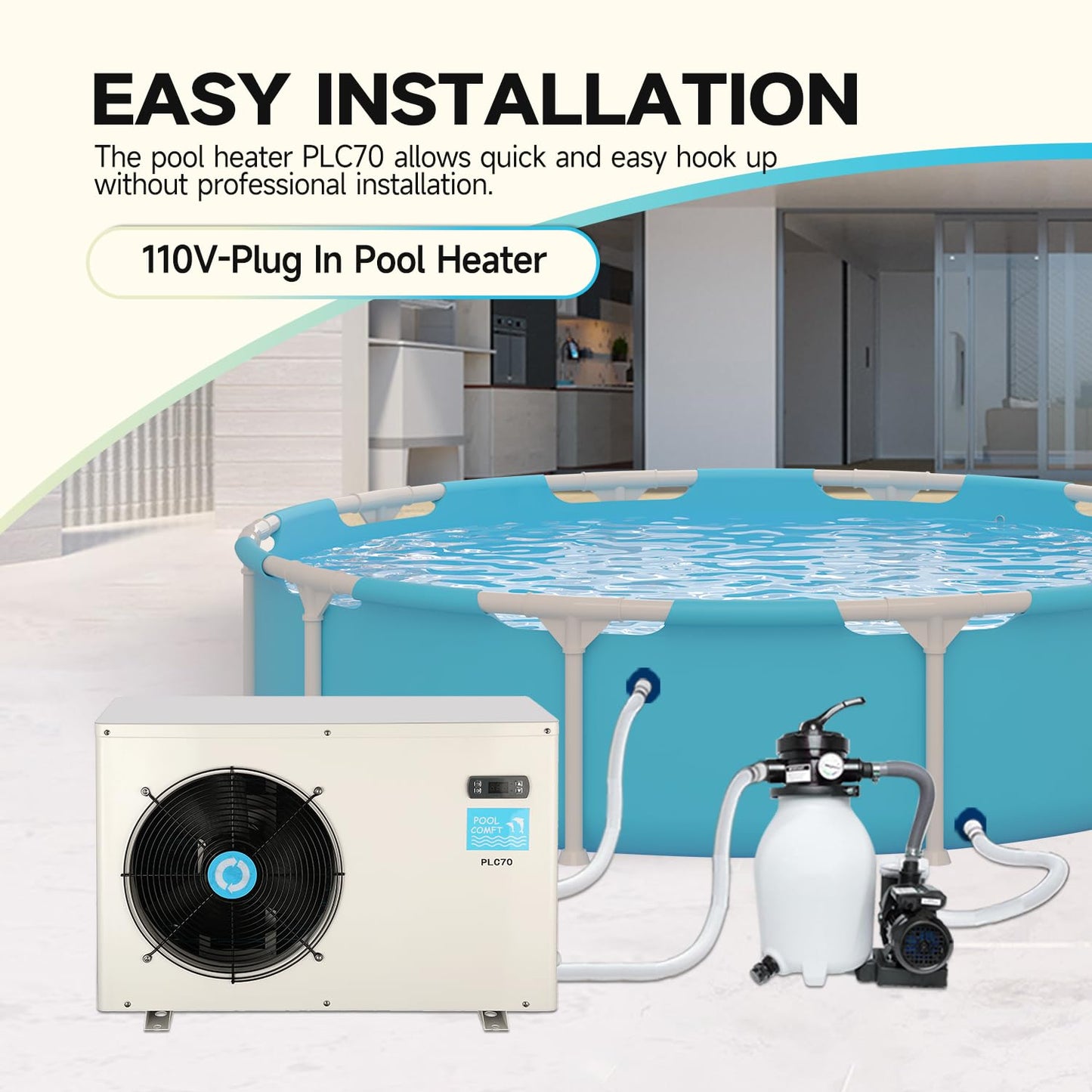 20000 BTU Swimming Pool Heat Pumps, Electric Pool Heater for 6000 Gallons Above Ground Pools and Inground Pool, 120V/60Hz Plug-in Pool Warmers