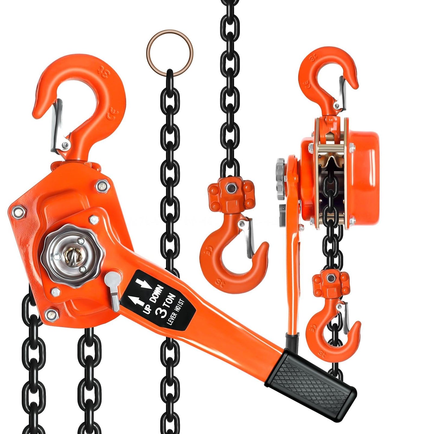 Heavy Duty Chain Hoist, 6600lbs Capacity Come Along Tool, Hand Chain Hoist with Dual Pawl Brake for Warehouse, Factory & Construction (3Ton10FT)