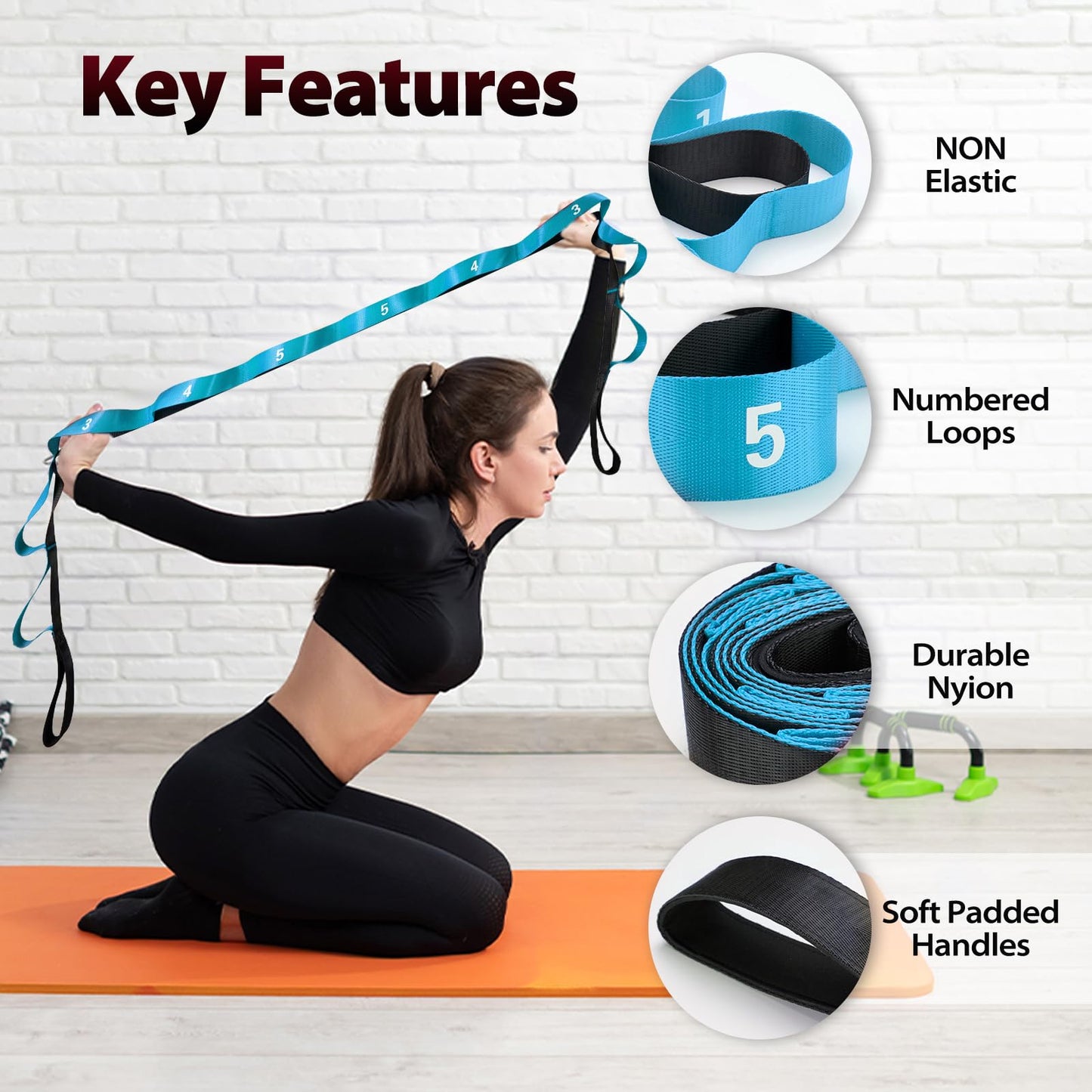 Acozycoo Stretching Strap with Loops for Physical Therapy,Yoga Strap for Stretching,Home Workout,Pilate & Flexibility Training,Non-Elastic Exercise Stretch Band for Hamstring,Leg Stretcher Belt,Flexibility Fascia (Blue)