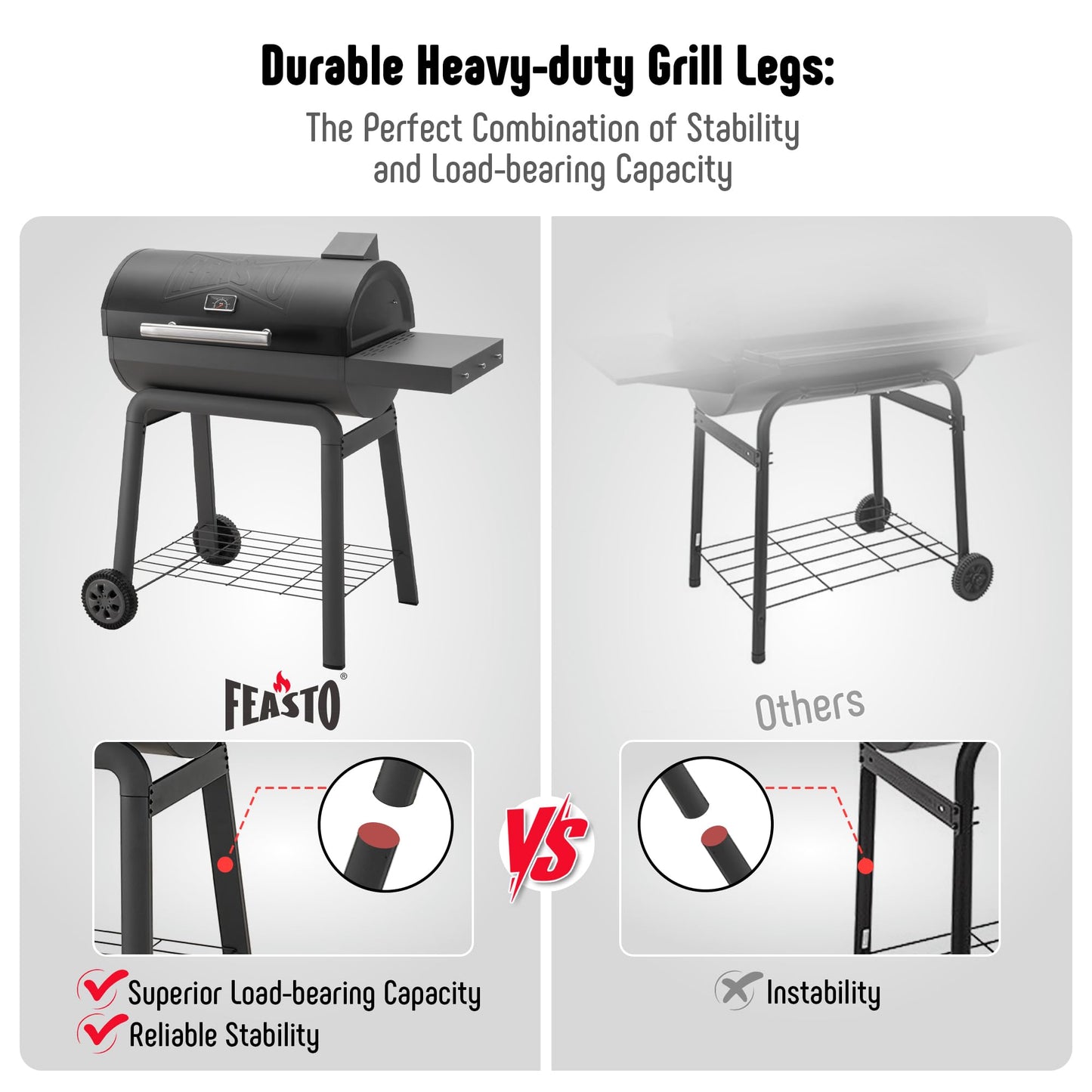 Feasto BBQ Charcoal Grill with Side Table, 30-In Heavy Duty Outdoor BBQ Grill with 647 Sq. In Cooking Area for Outdoor Barbecue in Backyard, Patio and Parties, Black