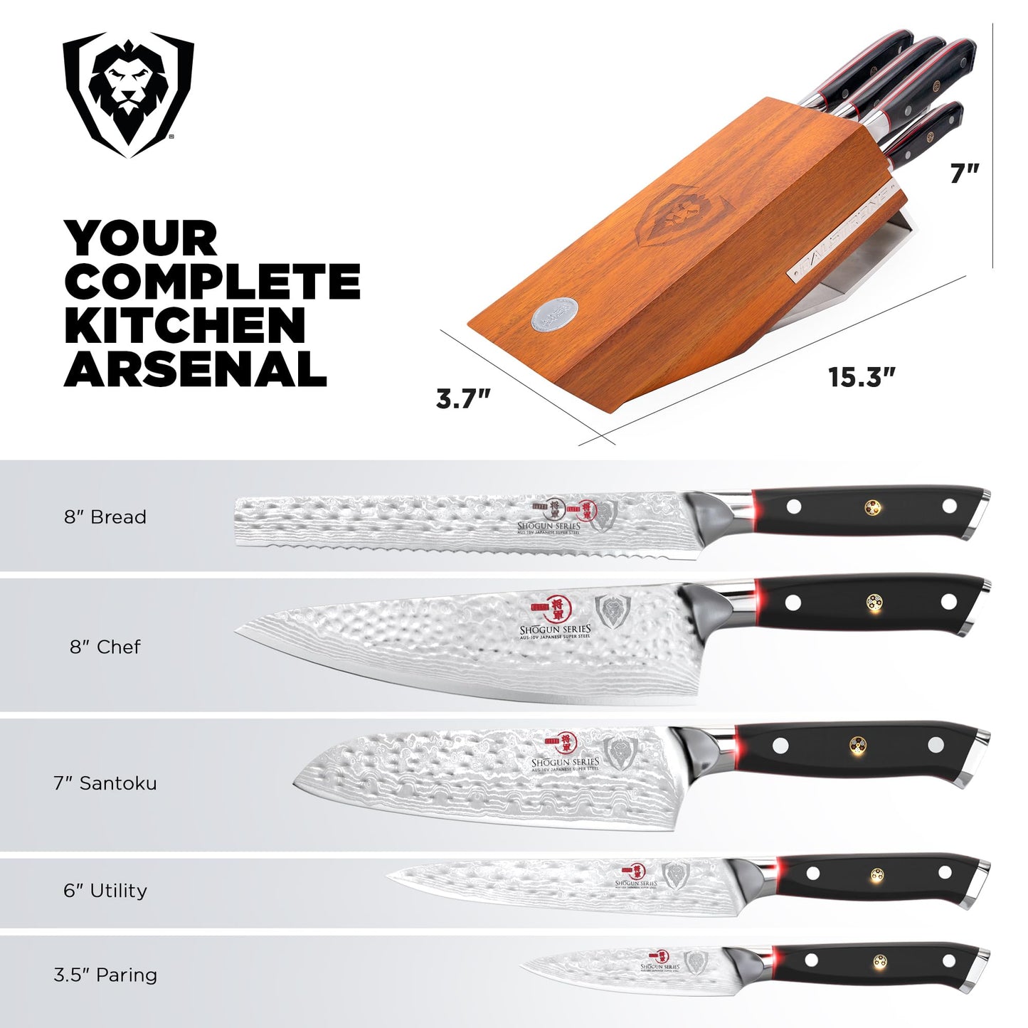 Dalstrong 5-Piece Kitchen Knife Set Block - AUS-10V Japanese Steel Full Tang - Premium Wood Knife Block Set - Black Handles G10 Shogun Series - Professional Knives set for Kitchen Cuchillos