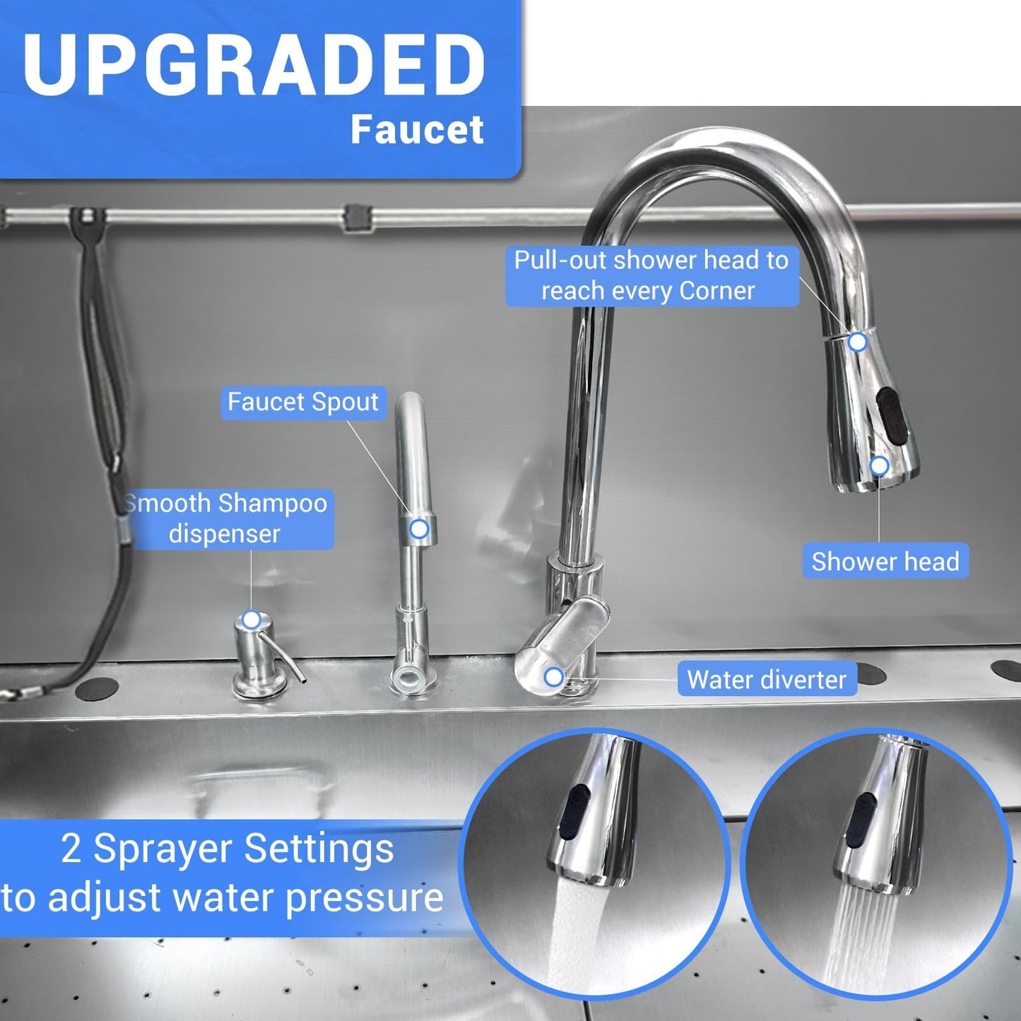 IDEALHOUSE 50" Dog Washing Station, Professional Stainless Steel Pet Dog Bathing Station with Ramp, Faucet, Storage Drawer, Floor Grate Dog Bathtub for Large, Medium, Small Pets (Right Ramp)