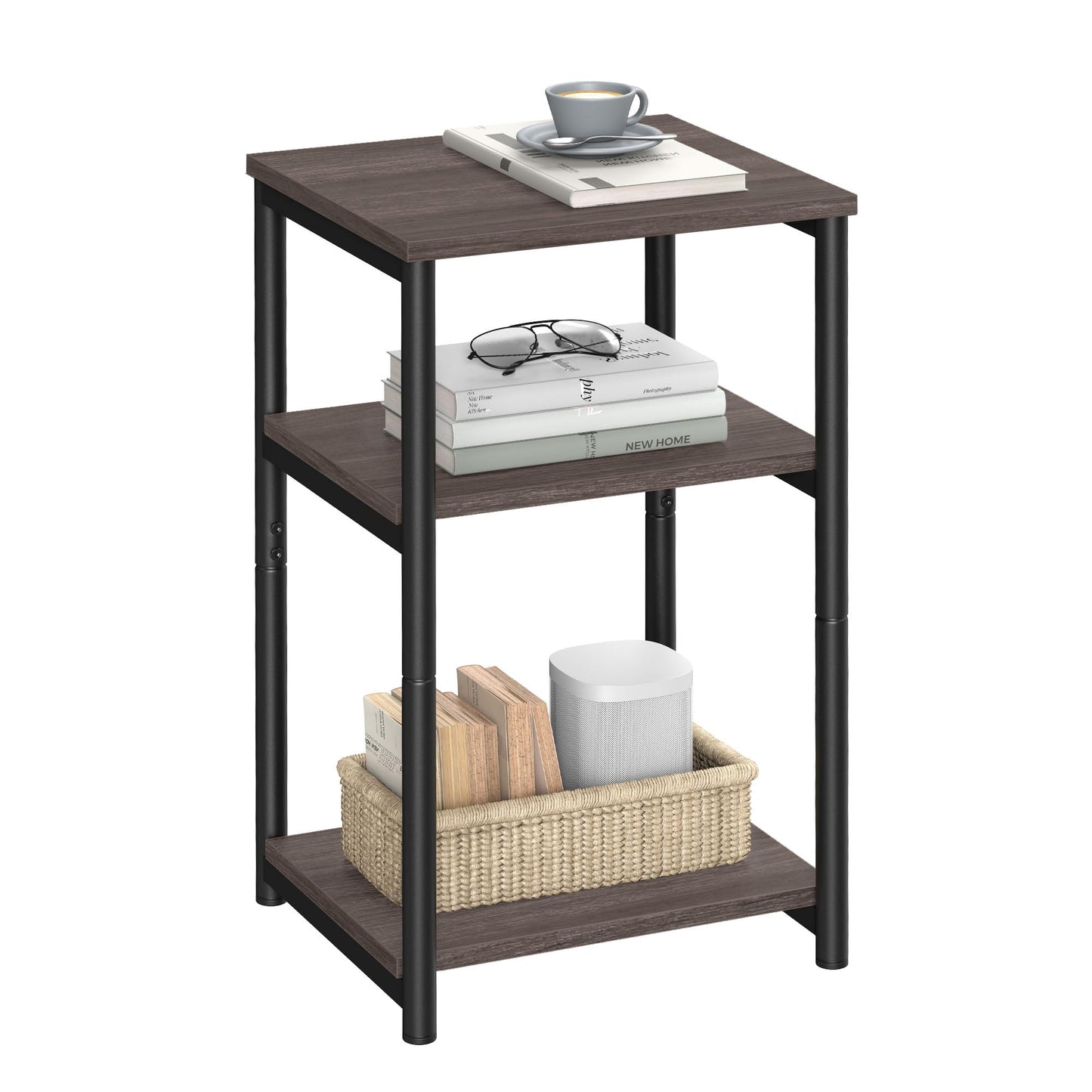 VASAGLE Side Table, Small End Table, Tall Nightstand for Living Room, Bedroom, Office, Bathroom, Chestnut Brown and Classic Black ULET273B74