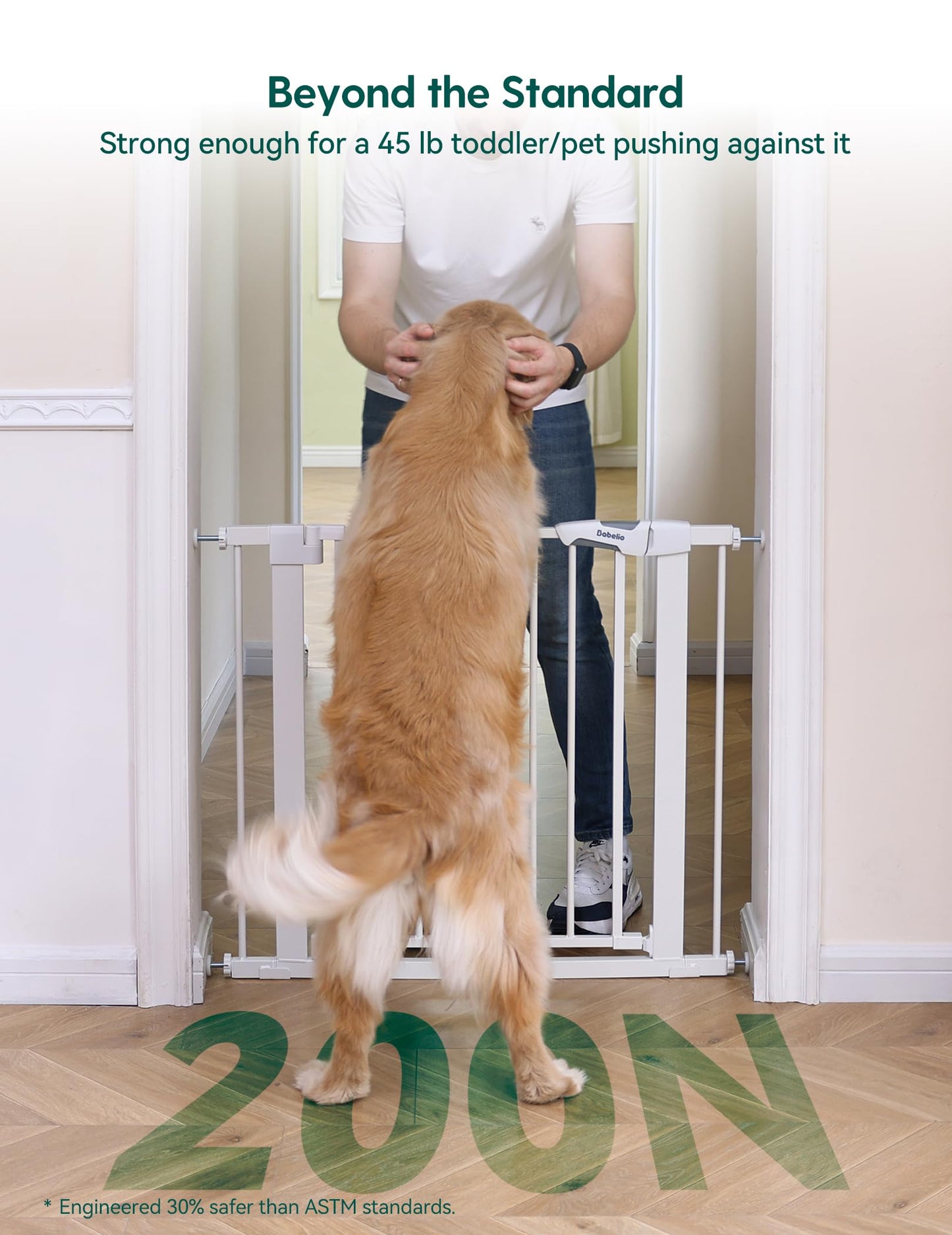 BABELIO Safety Gate Door Fits for Stairs, Narrow and Wide Doorways with Auto Close, Easy Install, No Drilling, Pressure Mounted for Baby, Child, Pets, Dog/Puppy, 26''-40'', White