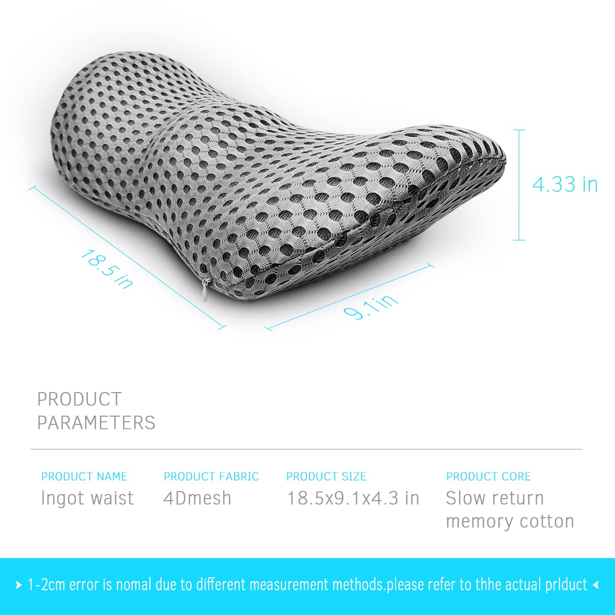 Panduo Lumbar Support Pillow for Office Chair, Memory Foam Lumbar Pillow for Lower Back Pain Relief (Grey)