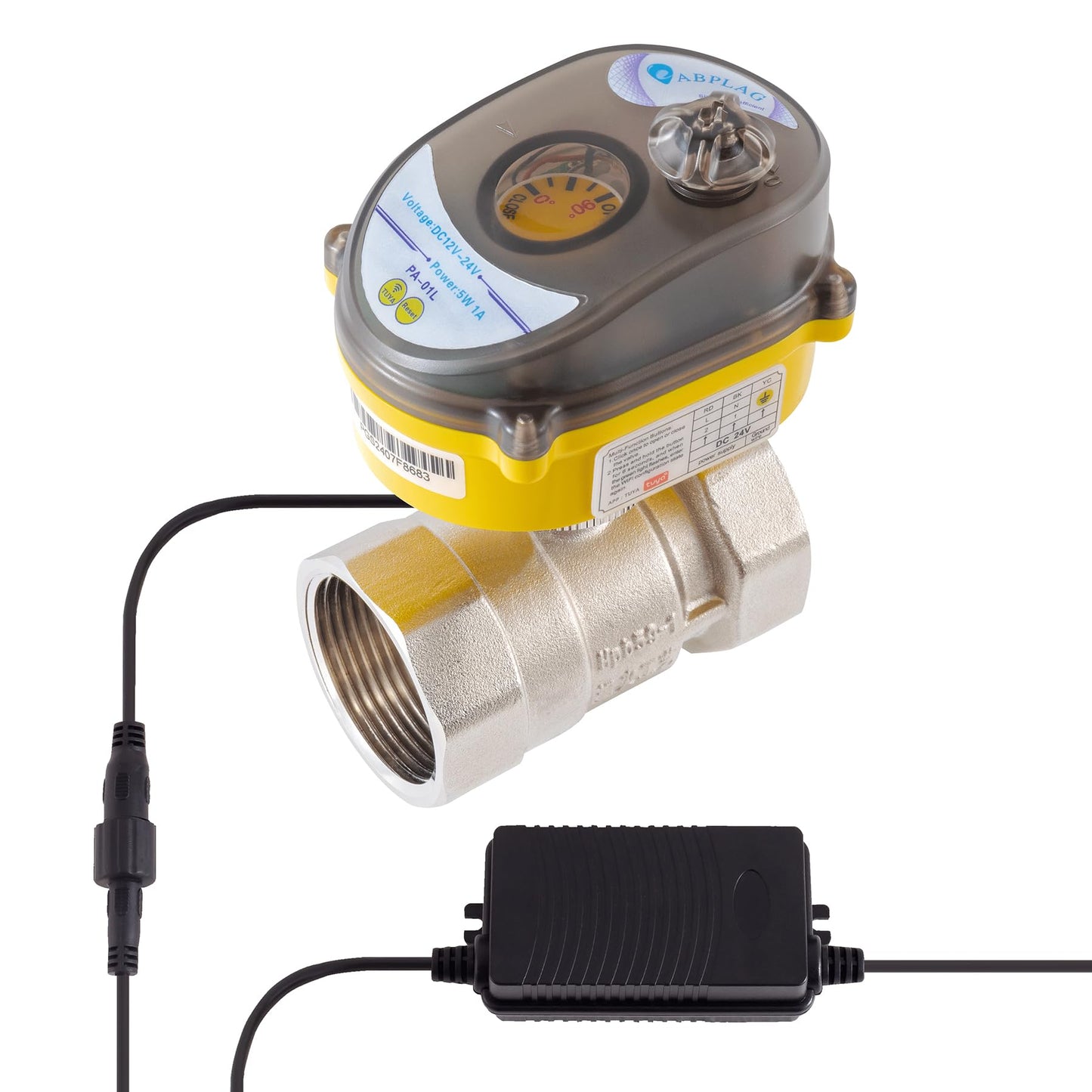 Smart Electric Ball Valve 1 inch Full bore Ball Valve Tuya APP Smart WiFi Water Shut-Off Valve, Actuator 24V AC110V-230V Power Adapter and Automatic Return Setting. Smart Timer Water Valve DN25MM