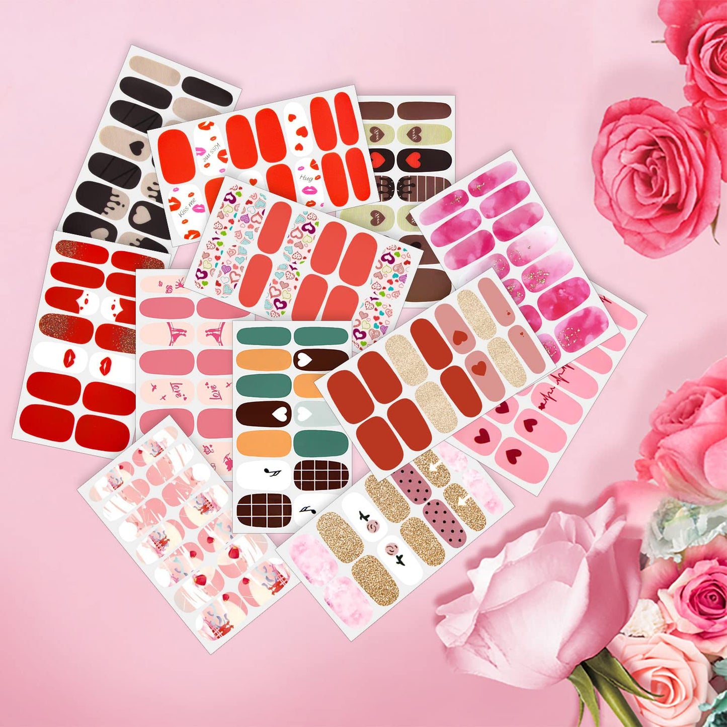 DANNEASY 24 Sheets Valentine's Day Nail Wraps for Women Stick On Nail Polish Strips Gel Nail Strips Self Adhesive Nail Polish Stickers Nail Sticker for Nail Art with Nail File, Cuticle Stick