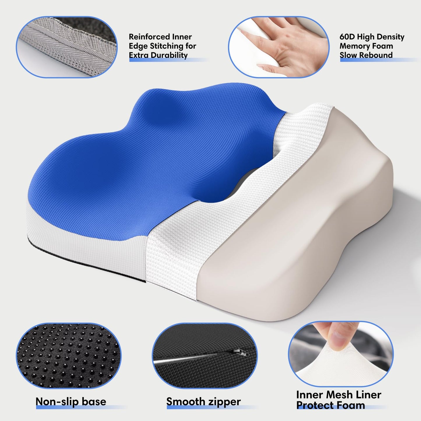 ModReve Memory Foam Seat Cushion for Office Chairs, Car Seat, Wheelchair, Desk Chair Pad - Extra Large Ergonomic Sciatica Coccyx & Tailbone Pain Relief Back Support Pillow for Long Sitting & Driving