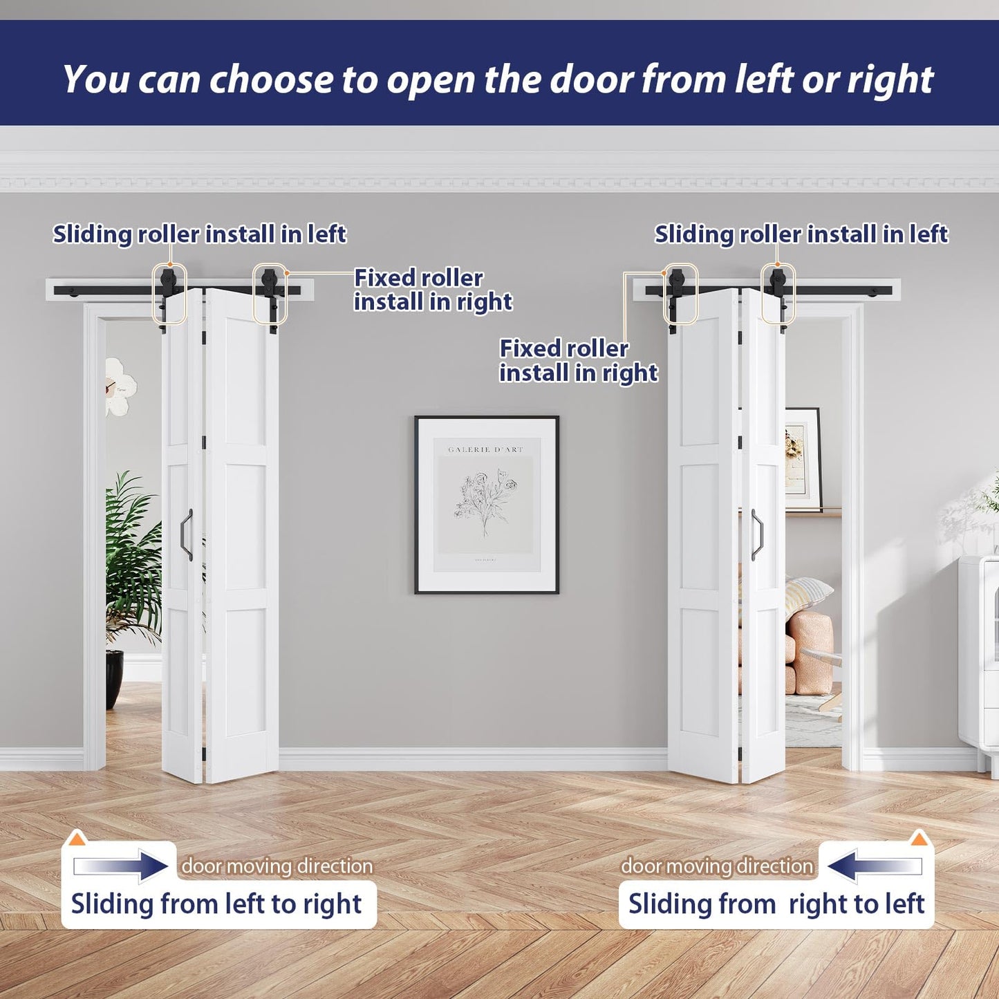 FREDBECK 30X84(Double 15x84) White Bifold Barn Door Sliding Bi fold Doors Bi-fold Folding with 34" Hardware Kit & Handle,Solid MDF Door with Water-Proof PVC Surface for Closet,Assembly Required