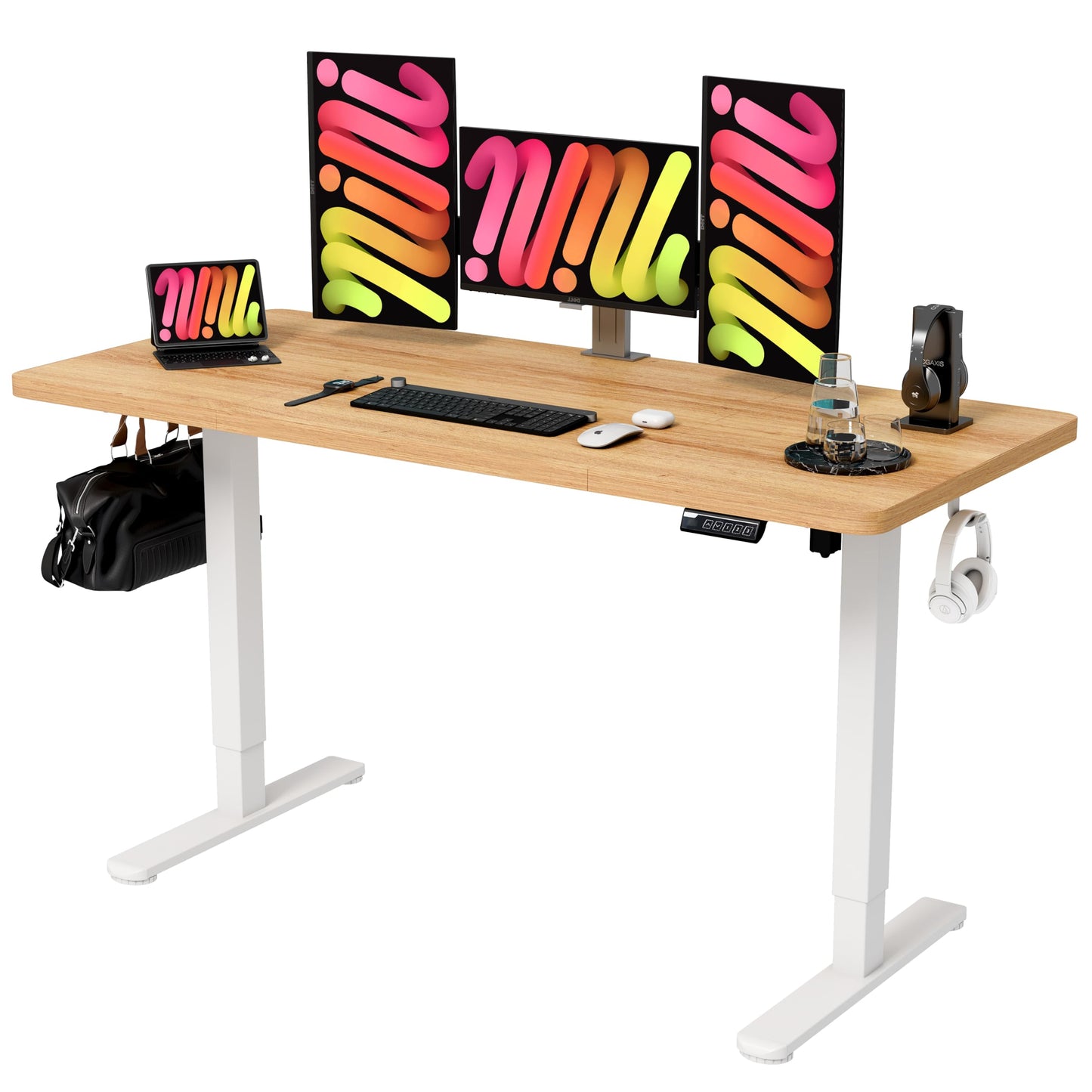 Monomi Electric Standing Desk 55 inch, Height Adjustable Sit Stand Desk for Home Office, Computer PC Gaming Desk, Study Writing Workstation with Memory Controller, Natural