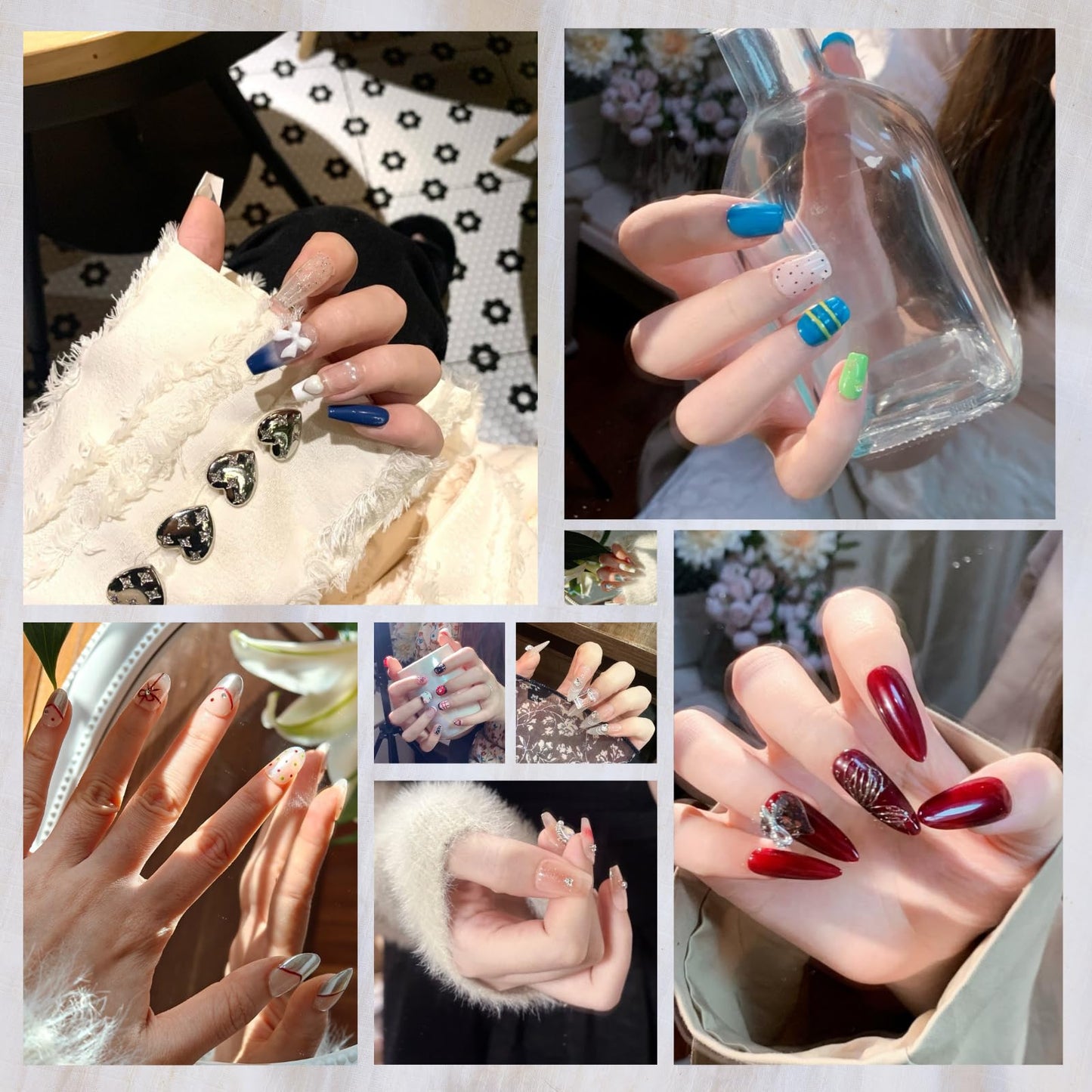 MAOLEETO Press on Nails, Short round Fake Nails Gradient blue-green False Nails Large Green Press on Nails for Women Girls Nail Art Decoration - Lagre