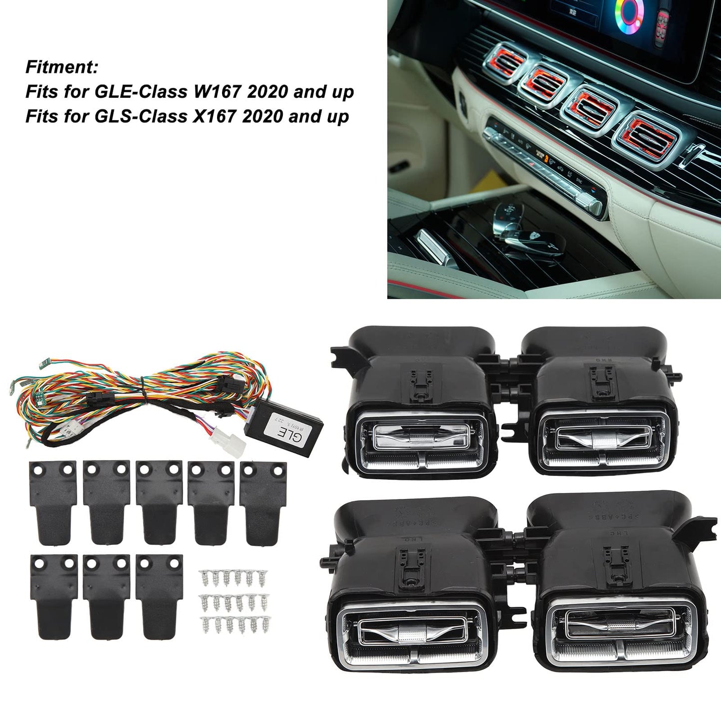 Air Vent Ambient Light, 4 Pcs 64 Color Front LED Turbine Air Vent Ambient Light Kits for GLE GLS‑Class W167 X167 2020 and Up