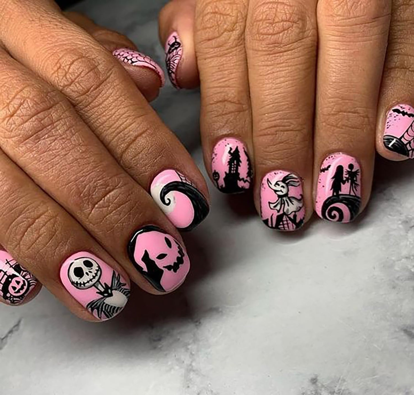 144 Pcs Halloween Press on Nails Kit Short Square Fake Nails 6 Styles Full Cover Little Ghost Skull Bats Pumpkin Halloween Nails Designs False Nails Glossy Artificial Nail Set for Women Manicure Decor