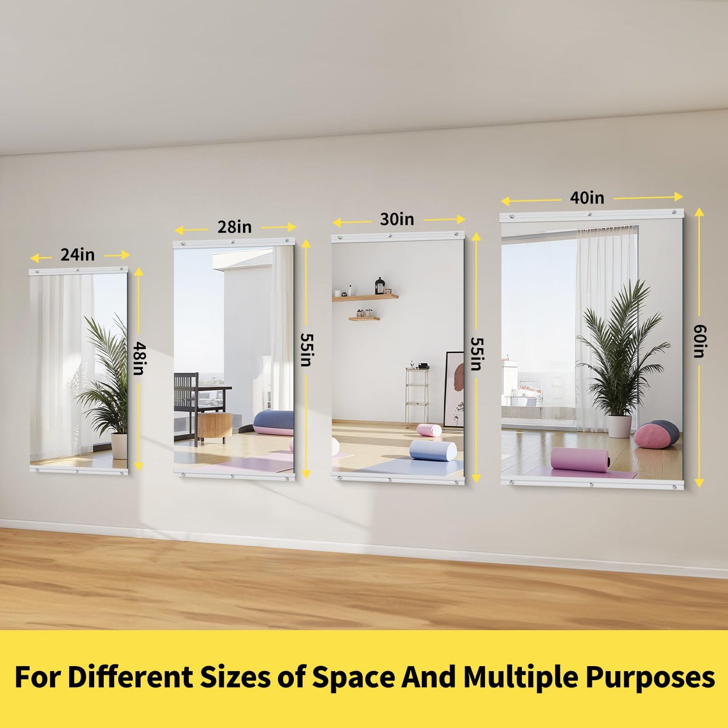 InfiniGlass Home Gym Mirror - 48x24 Inch, 3PCS Frameless Tempered Glass Full Body Mirror for Wall Mount - Ideal for Yoga, Workout, Bedroom, Dance Studio (Silver)