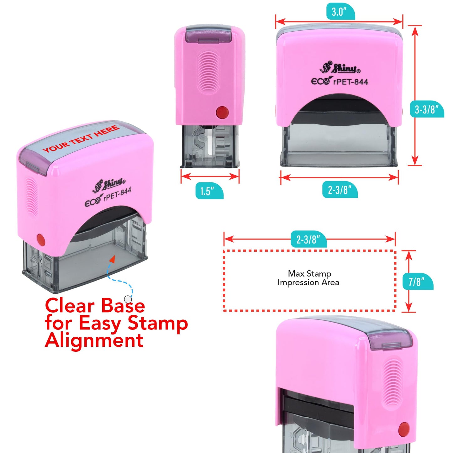 Stamp Pro Pink Self Inking 4 Line Custom Stamp – Personalized Name or Text Stamp for Home, School, Crafts & Business Use