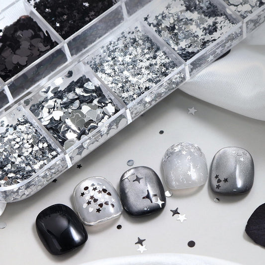 Silver Nail Glitter Black Nail Sequins Holographic Star Nail Flakes Shiny Glitter Flakes for Women Glirls Manicure Charms Decoration Supply Nails Art 1 Box