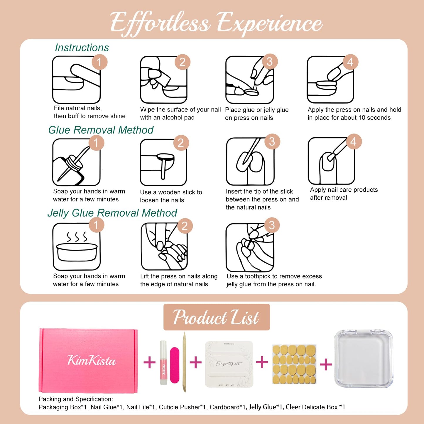 Handmade Square Press On Nails, French Tip Long, Rhinestone Pearl Ombre Nude for Women Gift, Reusable Stick On Fake Kit With Glue (NudePearl, S)