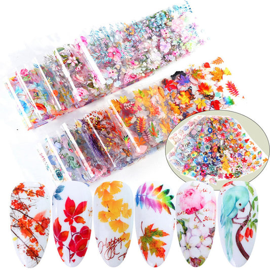 Maple Leaf Nail Foil Transfer Sticker Decals Fall Flowers Nail Art Foil Decals Holographic Autumn Lavender Designs Nail Art Supplies for Thanksgiving Day Women Nail Decorations Films 10 Sheets