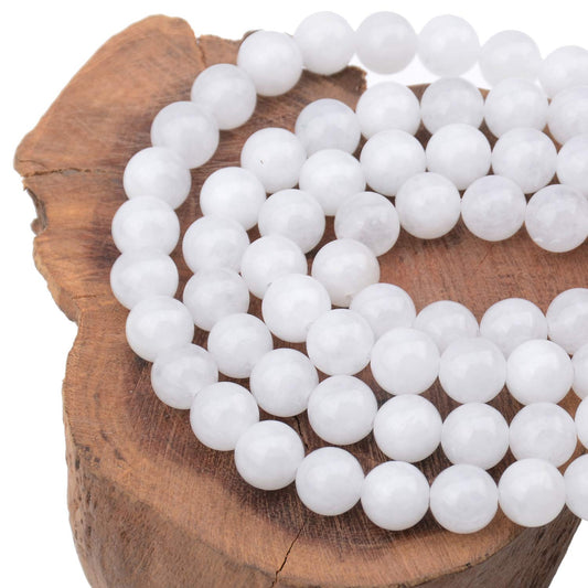 LPBeads 100PCS 8mm Natural White Jade Beads Gemstone Round Loose Beads for Jewelry Making with Crystal Stretch Cord