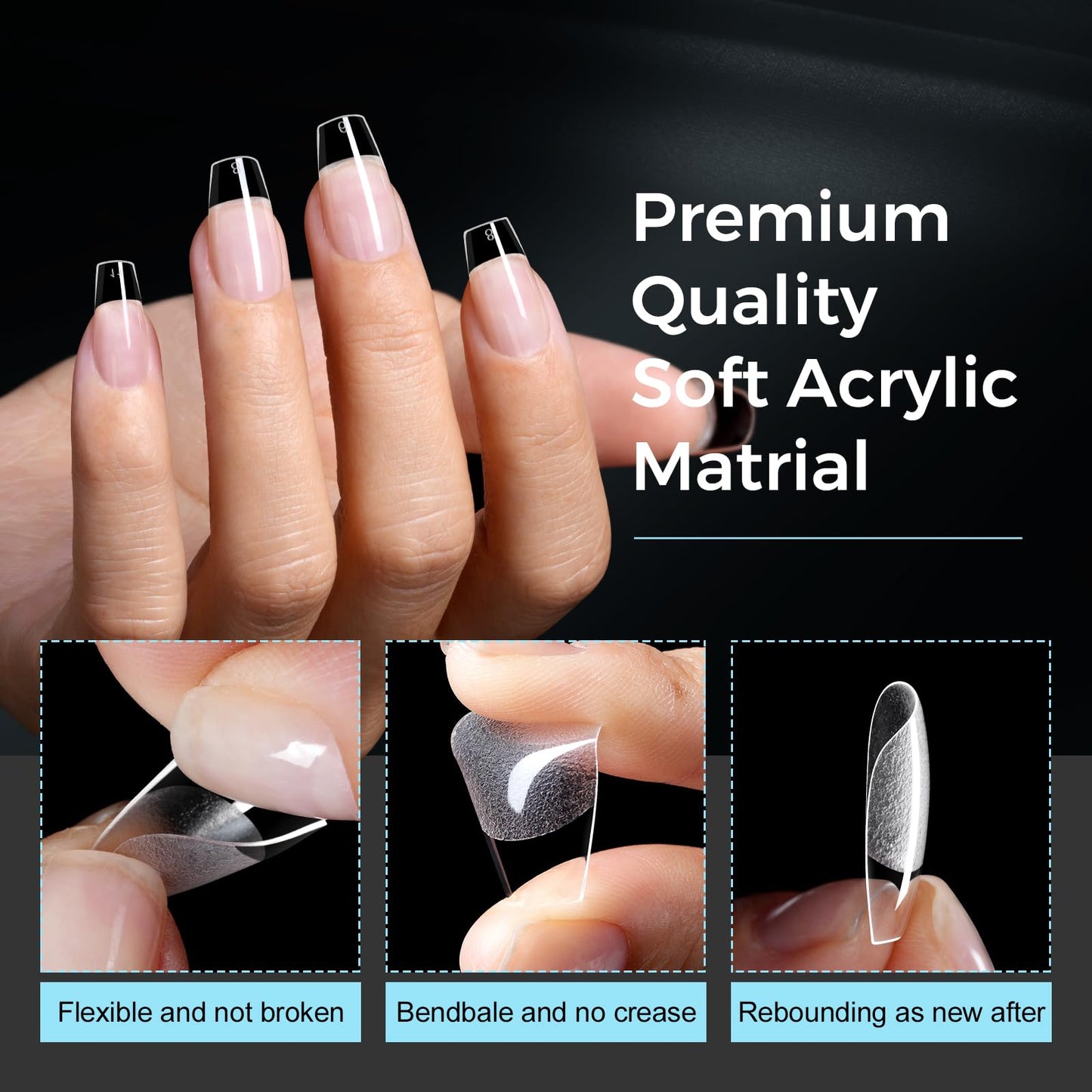 TOMICCA Short Coffin Nails Tips, 240PCS 15 Sizes Pre-Shaped Ultra Half Matte Clear Full Cover Acrylic Nails for DIY Salon, Gel Nail Extension Tips for Beginners & Nail Techs