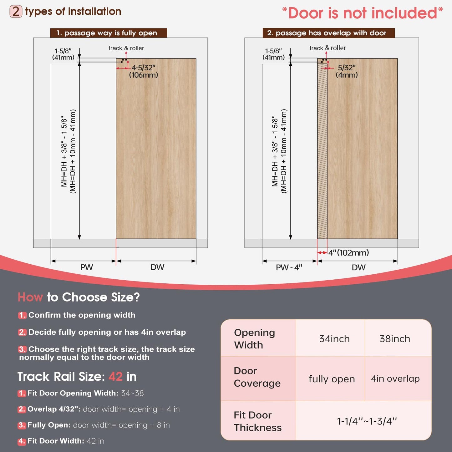 CEAKIAN 42" Concealed Sliding Barn Door Hardware Kit with Soft Close Mechanism for 34in Passage Opening, Hidden Wall Mount for Interior Wooden Door (NO Door)