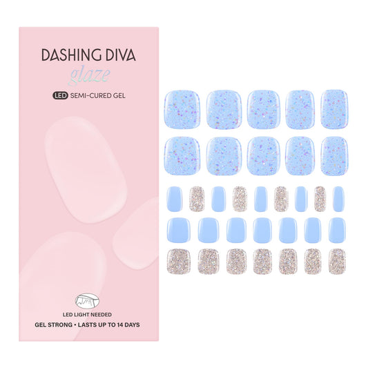 Dashing Diva Glaze Pedicure Nail Strip Set - Blueberry Bliss - Long Lasting, Chip Resistant, Semi-Cured Gel Nail Strips - Summer Gel Set - 4-Piece Pedicure Kit with 32 Strips