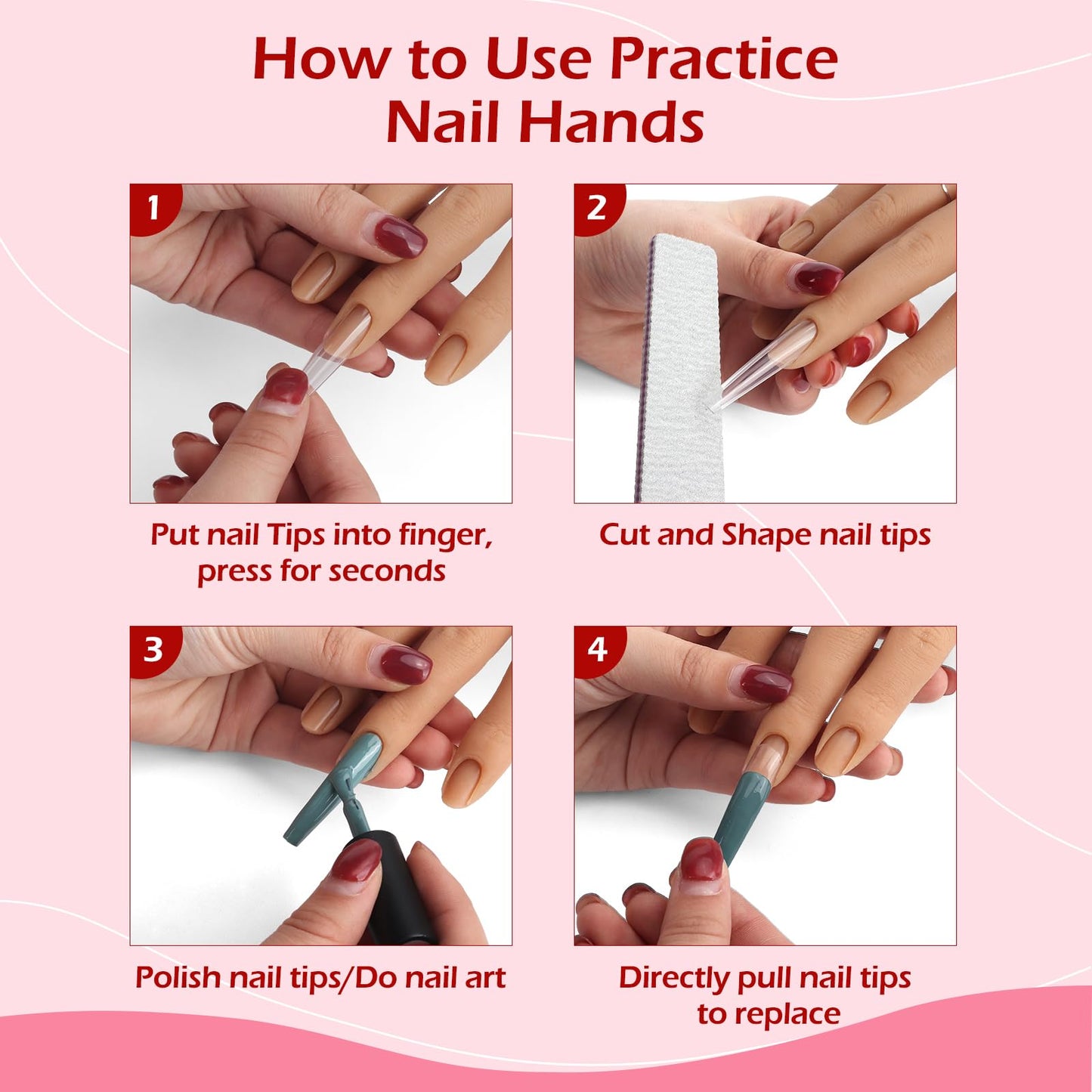 LIONVISON Practice Hand for Acrylic Nails, Silicone Nail Hand Practice, Flexible Fingers Fake Training Hand False Mannequin Hands for Nail Practice, Hand Model Kit for Nail Supplies Manicure Beginners