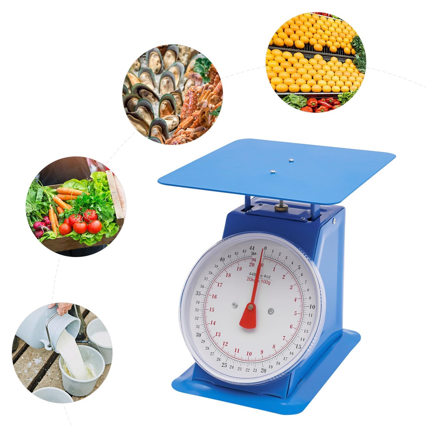 220lbs/100kg Mechanical Kitchen Scale, Mechanical Dial Scale with 13 x 13 Inch Weighing Pan, Heavy Duty Analog Dial Scale for Supermarkets Food Markets and Snack Shops
