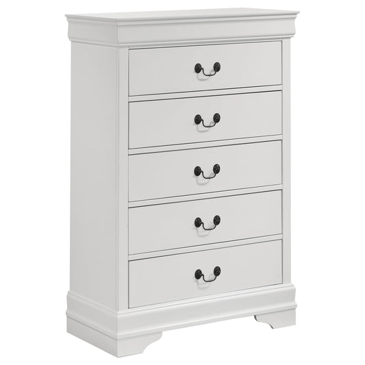 Coaster Home Furnishings - Louis Philippe - Wood - 5-Drawer Chest with Bail Handles, Molded Trim and Bracket Feet - Traditional - Bedroom - White - 202445