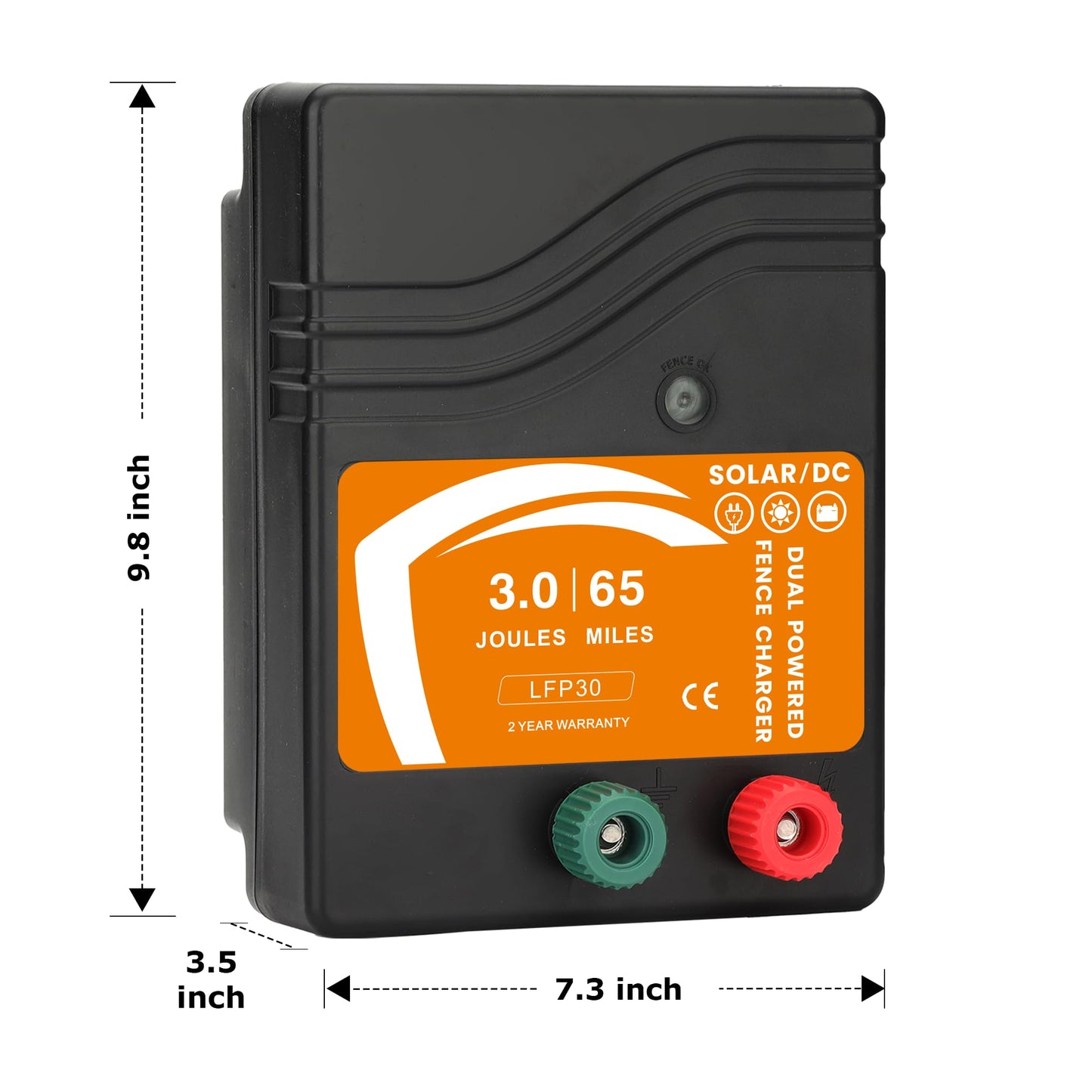 Electric Fence Charger 3 Joule AC DC Solar Powered 65 Miles 200 Acres, Output Voltage Max 10.4 kV, No Adapter Included, for Livestock, Preventing Predators from Intruding