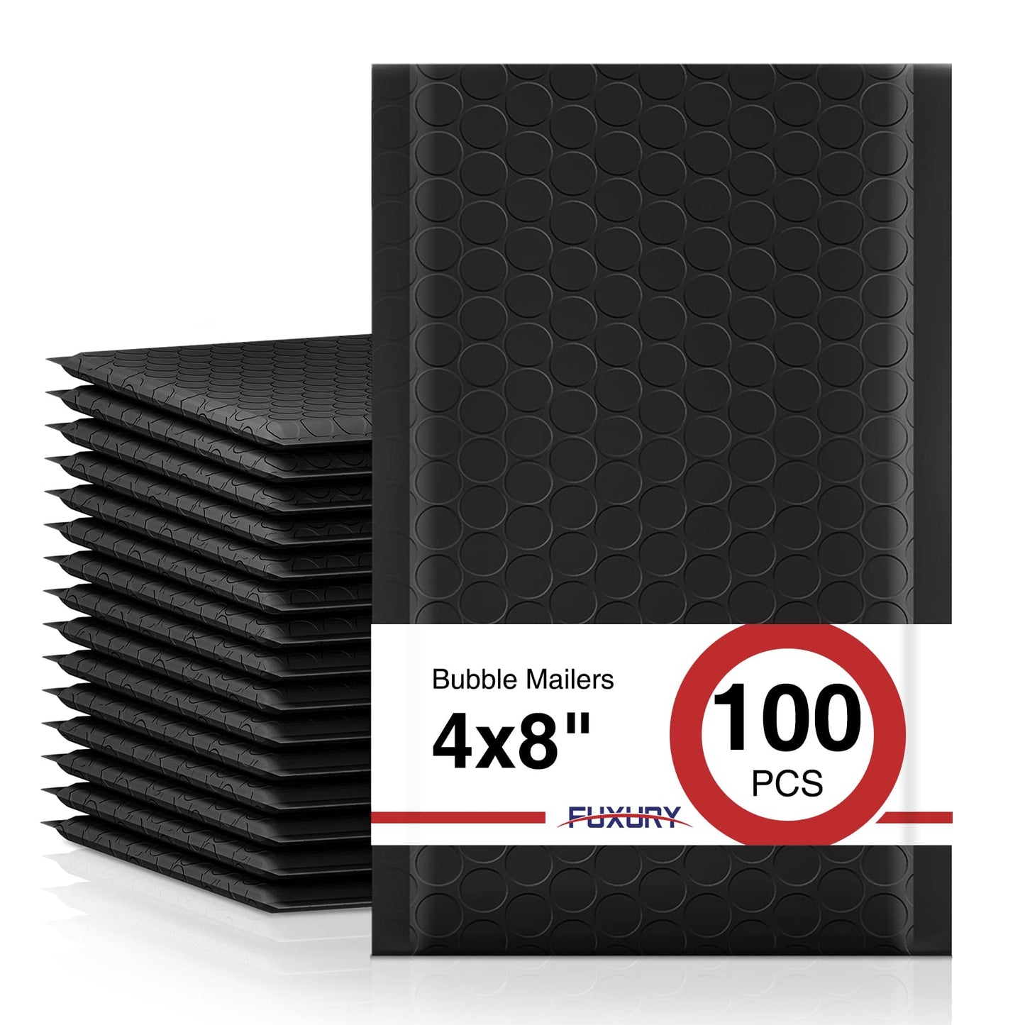 Fuxury Black Bubble Mailers 4x8" 100 Pack Waterproof Padded Envelopes Usable Size 4x7" Self Seal Bubble Envelopes Padded Mailers for Small Business, Envelope Mailers