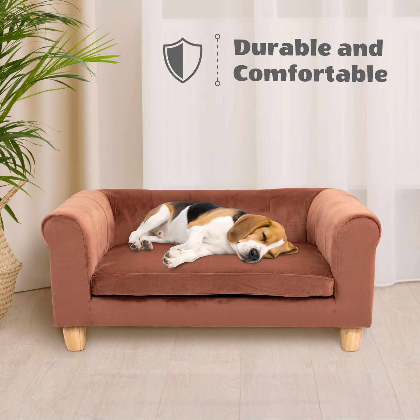 CRITTER SITTERS 33” Faux Suede Ped Bed in Brown, Durable Washable Sofa Couch for Small & Medium Cats & Dogs, Must Have Accessory for Yorkies, Shih Tzus & Frenchies, Kitten & Puppy Essential Furniture