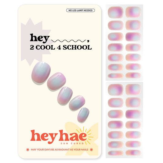 Heyhae Semi Cured Gel Nail Strips | No LED Lamp Needed | Aura, Purple | Easy Apply & Remove, Salon Quality | Includes 28 Strips, 1 Prep Pads, Nail File & Wooden stick - Hey, 2 Cool 4 School