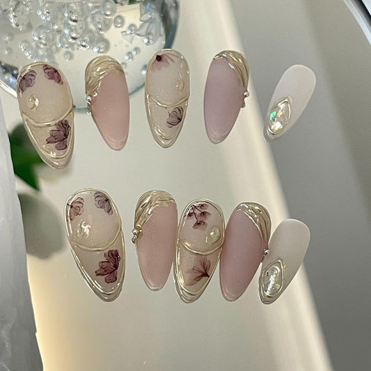 JIEADJIE Press On Nails (100% Handmade),Short-Medium T,Handmade Painted Nail Art by Nail Technician,Daily Version (Almond Pink Matte, Medium)