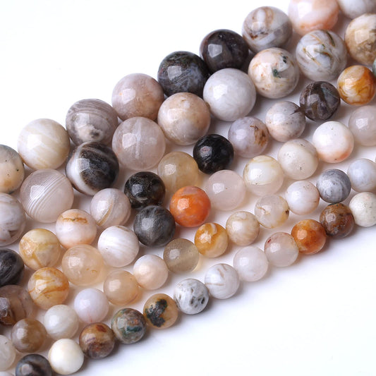 45PCS 8MM Natural Bamboo Leaf Agate Stone Beads Energy Healing Beads for DIY Jewelry Bracelet Necklace Making for Jewelry Making15Inch